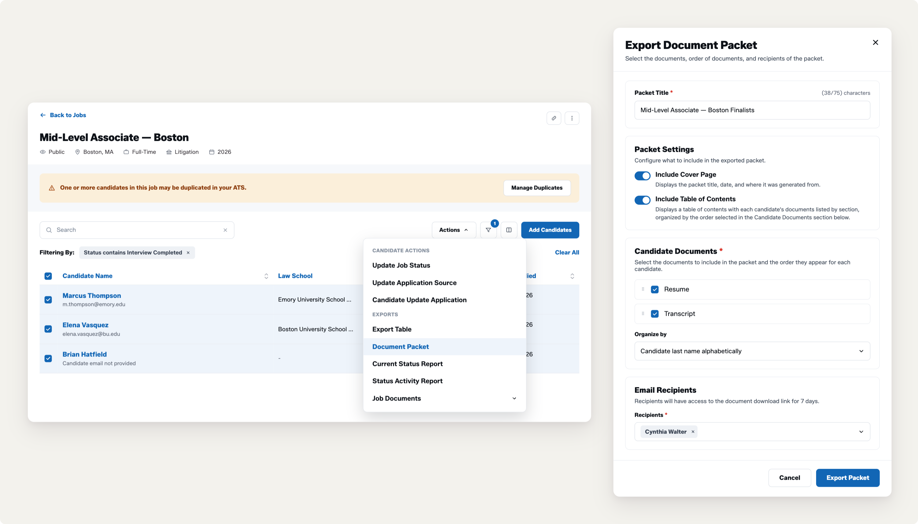 Document Packet _ Actions Menu _ Export Modal