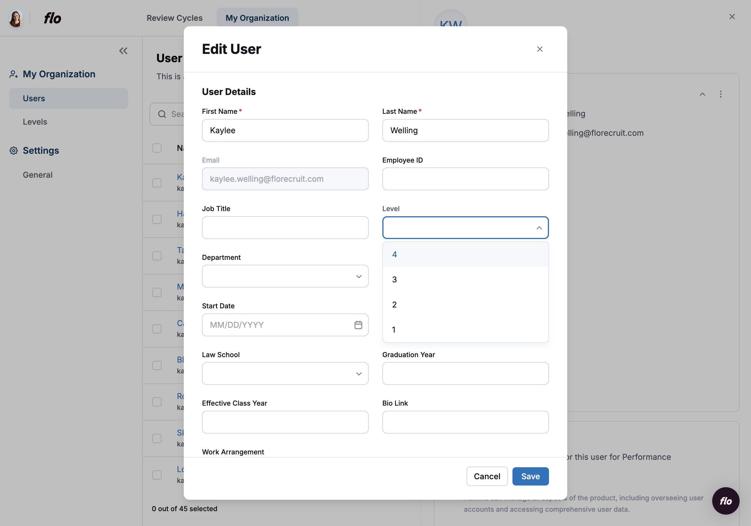 Edit User Modal Dropdown