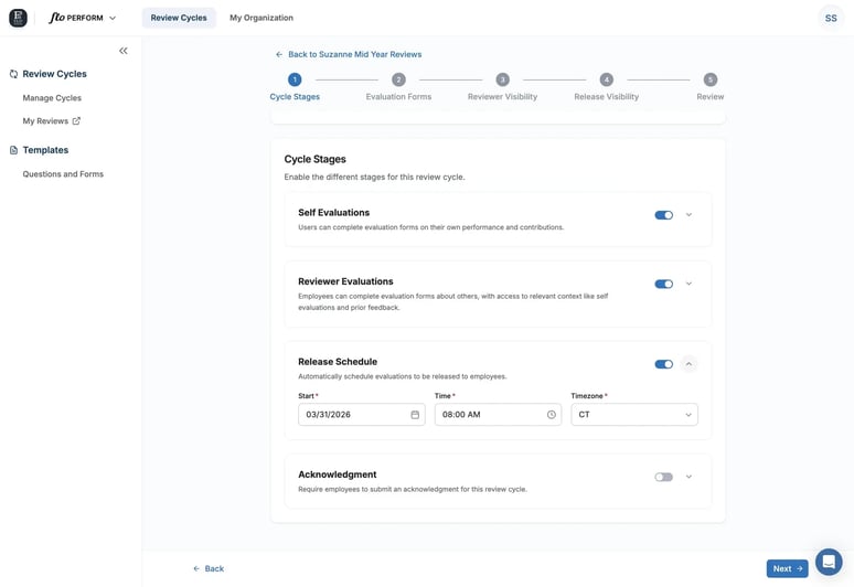 Settings Reviewee Evaluations Release