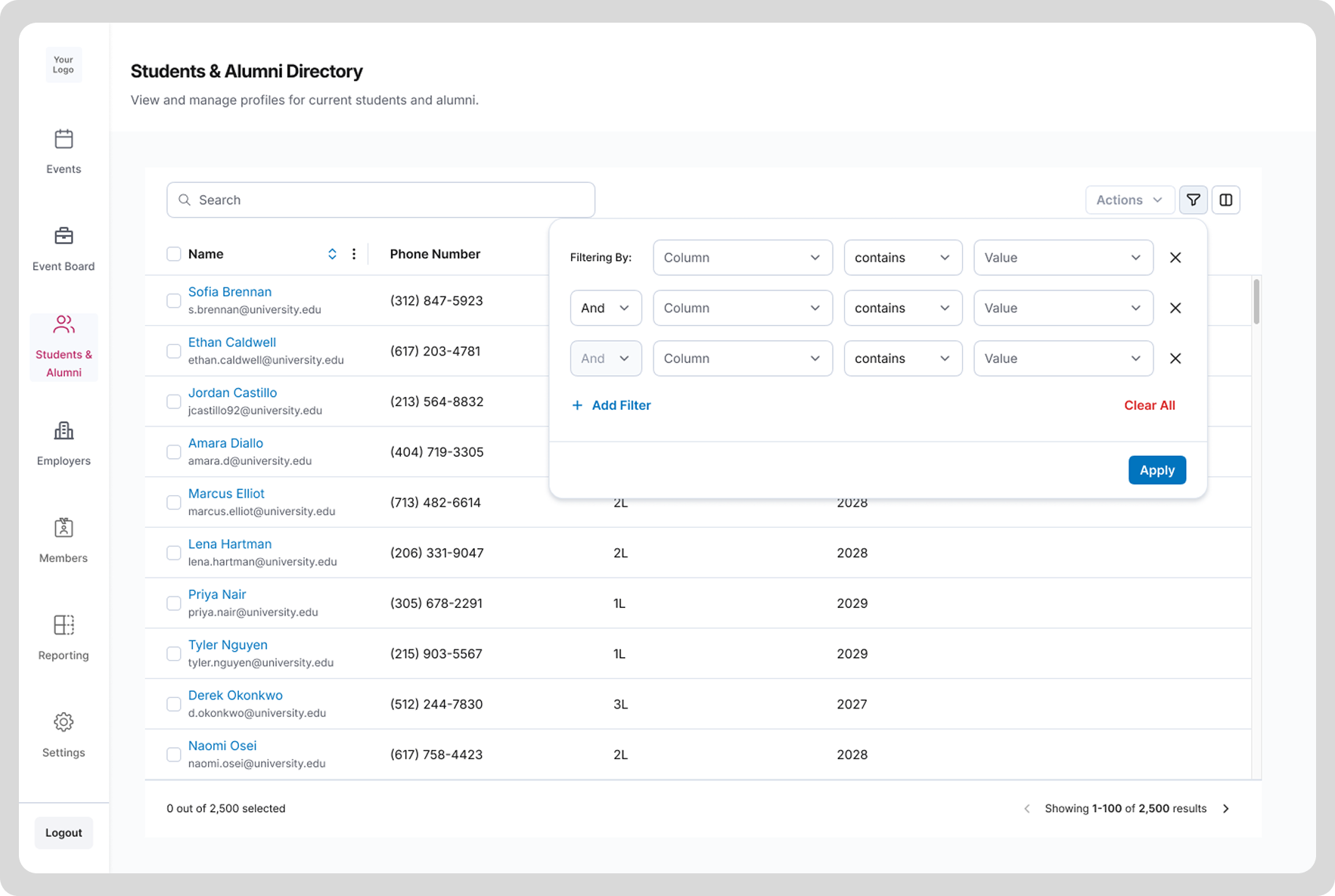 Student & Alumn Filtering