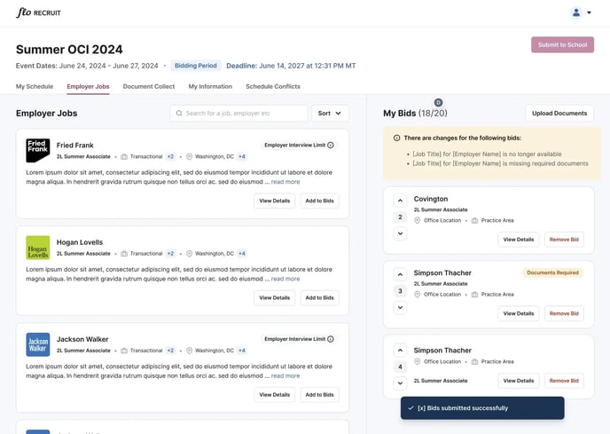 Warnings on Bids That Weren't Submitted